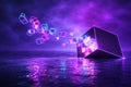AI generated futuristic digital data flow with glowing cubes emerging from a dark core symbolizing artificial intelligence Royalty Free Stock Photo
