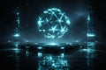 AI generated futuristic digital energy core with glowing geometric sphere floating in a dark cyber environment representing AI Royalty Free Stock Photo