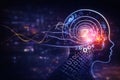 AI generated futuristic digital mind with glowing core data streams numbers and neural layers representing human intelligence and Royalty Free Stock Photo