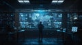 AI generated futuristic global command center with advanced data analytics dashboard Royalty Free Stock Photo