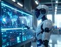 Futuristic Artificial Intelligence Robot Analyzing Digital Data Dashboard â AI Technology Analytics Interface Concept Royalty Free Stock Photo