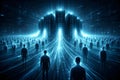 Crowd Connected To Central Data Towers Illustrating Mass Data Control And Digital Society Royalty Free Stock Photo
