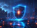 Futuristic Cybersecurity Shield Illustration with AI Data Protection and Digital Security Royalty Free Stock Photo