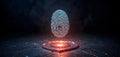 Glowing Biometric Fingerprint Identity Scan On Futuristic Digital Platform Royalty Free Stock Photo