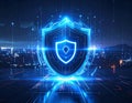 Futuristic Cybersecurity Shield with AI Data Protection and Digital Network Security Royalty Free Stock Photo