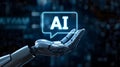Robotic Hand Presenting Artificial Intelligence Concept With Glowing Digital Speech Bubble Royalty Free Stock Photo