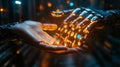 AI Generated. A futuristic interaction between robotic hands with illuminated circuits Royalty Free Stock Photo