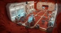Futuristic Mars base interior with astronauts Royalty Free Stock Photo