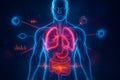 AI generated futuristic medical visualization of human respiratory and circulatory system with glowing data elements conveying Royalty Free Stock Photo