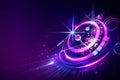 AI generated futuristic neon digital interface with glowing rings geometric elements and dynamic data visuals representing Royalty Free Stock Photo