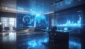 Futuristic AI Data Analytics Control Room with Global Network Dashboard Technology Office Royalty Free Stock Photo