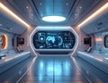 Futuristic Space Command Center Interior with AI Technology Dashboard and Advanced Sci Fi Control Room Environment Royalty Free Stock Photo