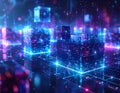 Futuristic AI Blockchain Data Cubes Digital Network Technology Background 3D Render Royalty Free Stock Photo