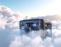 Futuristic Cloud Computing AI Server Floating Above Clouds with Digital Data Center Technology and Cyber Infrastructure Concept Royalty Free Stock Photo