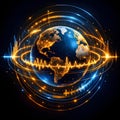 Global Digital Communication Concept With Earth Sound Waves And Data Signals Royalty Free Stock Photo
