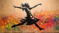 AI Generated. AI Generative. Street art graffiti of dancing person music rhythm. Inspired by Banksy underground culture. Graphic