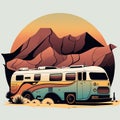 AI Generated. Generative AI. Vintage Retro camper rv home truck. Adventure trip journy motivational poster. Can be used for