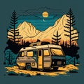 AI Generated. Generative AI. Vintage Retro camper rv home truck. Adventure trip journy motivational poster. Can be used for