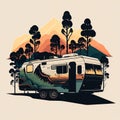 AI Generated. Generative AI. Vintage Retro camper rv home truck. Adventure trip journy motivational poster. Can be used for