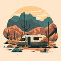 AI Generated. Generative AI. Vintage Retro camper rv home truck. Adventure trip journy motivational poster. Can be used for