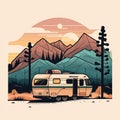 AI Generated. Generative AI. Vintage Retro camper rv home truck. Adventure trip journy motivational poster. Can be used for