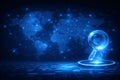 AI generated global digital world map with holographic magnifying glass representing big data analysis search technology data Royalty Free Stock Photo
