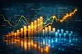 AI generated glowing bar chart and line graph on digital trading dashboard representing market analytics investment strategy Royalty Free Stock Photo