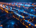 AI generated glowing blockchain chain with futuristic digital network Royalty Free Stock Photo