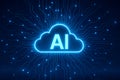 AI generated glowing blue cloud with digital circuits and data nodes showing seamless computing and secure data flow Royalty Free Stock Photo