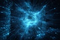 AI generated glowing blue data tunnel with geometric depth and flowing light streams symbolizing digital processing advanced Royalty Free Stock Photo
