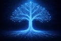 AI generated glowing blue digital circuit tree with branching roots and light nodes symbolizing data networks artificial Royalty Free Stock Photo