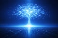 AI generated glowing blue digital tree formed by data fragments and light connections representing artificial intelligence data Royalty Free Stock Photo