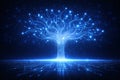 AI generated glowing blue digital tree formed by data nodes and light lines representing data growth artificial intelligence Royalty Free Stock Photo