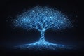 AI generated glowing blue digital tree formed by network nodes and data lines on dark background symbolizing technology knowledge Royalty Free Stock Photo