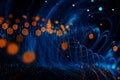 AI generated glowing blue and orange data streams flowing through a dark space background symbolizing energy motion innovation and Royalty Free Stock Photo