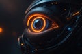 AI generated a glowing cybernetic eye with blue and orange neon lights symbolizing intelligent vision advanced technology and the Royalty Free Stock Photo