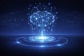AI generated glowing digital brain floating above futuristic data platform neural circuitry light streams and advanced processing Royalty Free Stock Photo