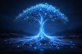 AI generated glowing digital energy tree blue light roots and data nodes connecting knowledge flow artificial intelligence big Royalty Free Stock Photo