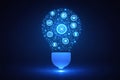 AI generated glowing digital lightbulb formed by connected data nodes and smart technology icons representing artificial Royalty Free Stock Photo