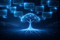 AI generated glowing digital tree connected to floating data blocks representing cloud computing blockchain data networks Royalty Free Stock Photo