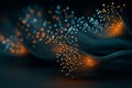 AI generated glowing fiber strands in motion with orange and blue illuminated tips representing high speed data flow and modern Royalty Free Stock Photo