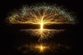 AI generated glowing golden tree with energy branches and data like particles symbolizing knowledge growth innovation energy Royalty Free Stock Photo