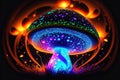 Glowing magic mushroom on black background by AI Generated Royalty Free Stock Photo