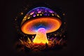 Glowing magic mushroom on black background by AI Generated Royalty Free Stock Photo