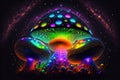 Glowing magic mushroom on black background by AI Generated Royalty Free Stock Photo