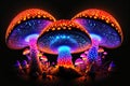 Glowing magic mushroom on black background by AI Generated Royalty Free Stock Photo