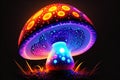 Glowing magic mushroom on black background by AI Generated Royalty Free Stock Photo