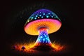 Glowing magic mushroom on black background by AI Generated Royalty Free Stock Photo