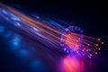 AI generated glowing multicolor fiber optic strands streaming across a dark tech background symbolizing fast digital communication Royalty Free Stock Photo