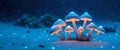 Glowing mushrooms underwater with blue bioluminescence Royalty Free Stock Photo